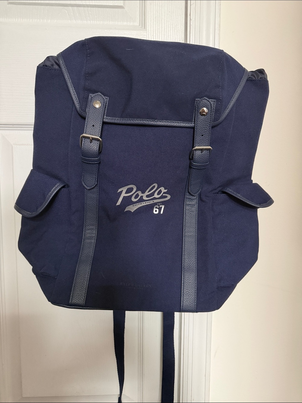Polo by Ralph Lauren Navy Canvas Backpack with Leather-Style Trim